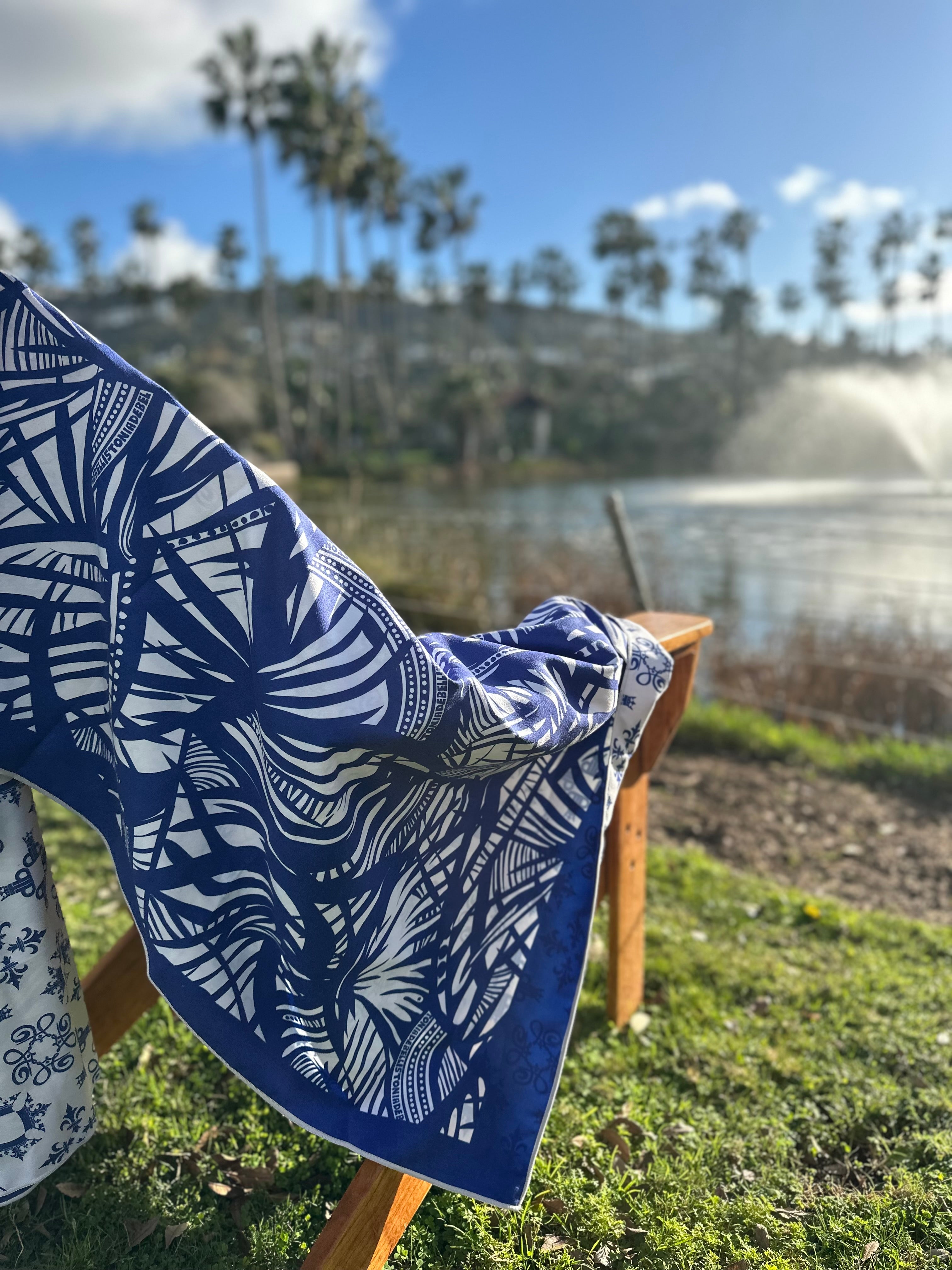 Microfiber Towel - Palm Logo - Indigo/White