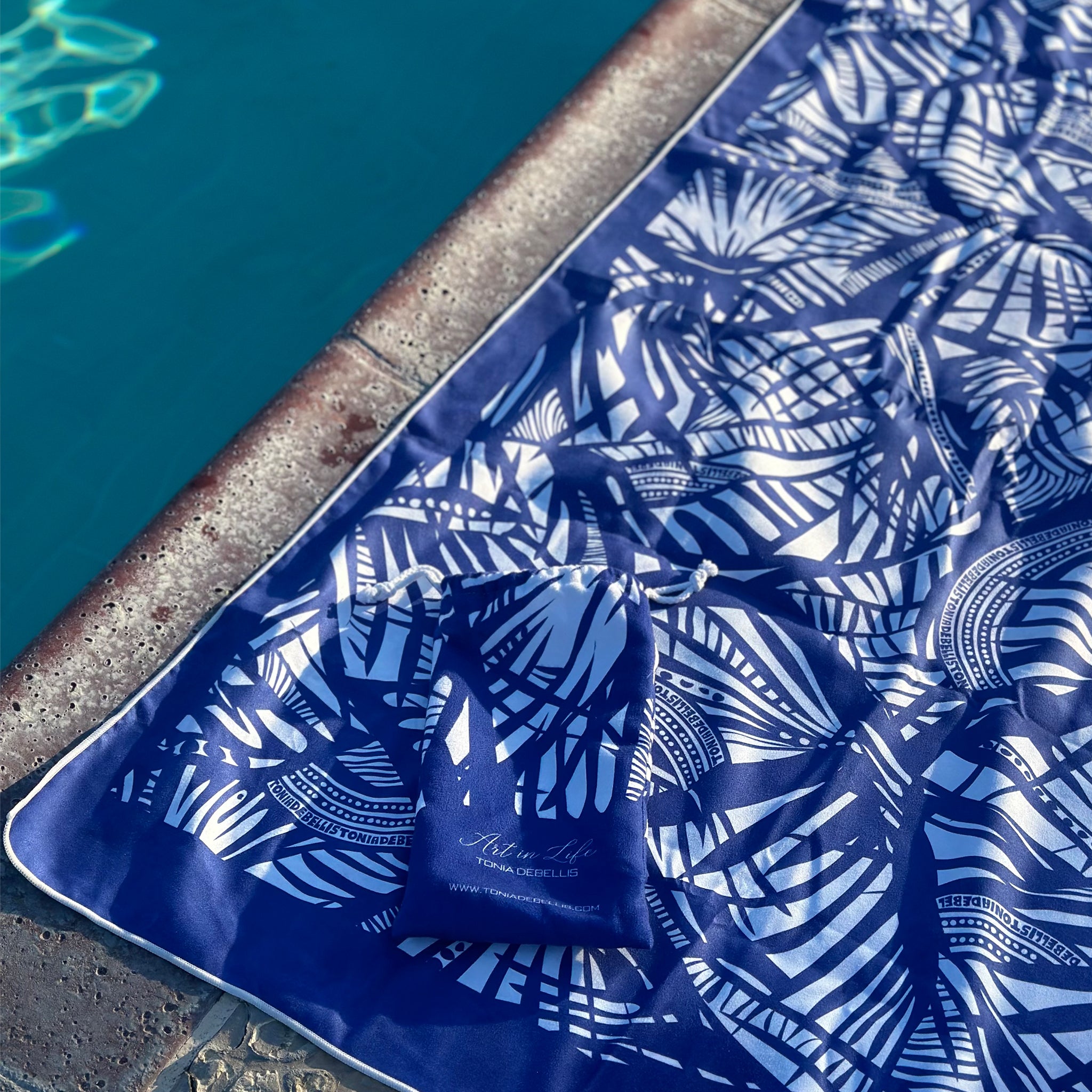 Microfiber Towel - Palm Logo - Indigo/White