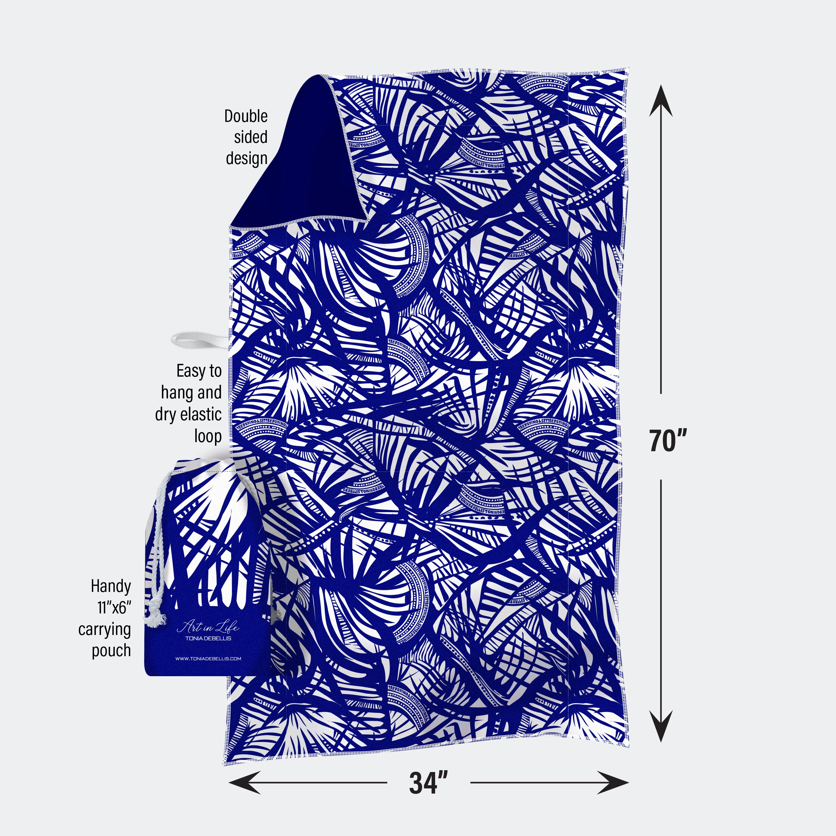 Microfiber Towel - Palm Logo - Indigo/White
