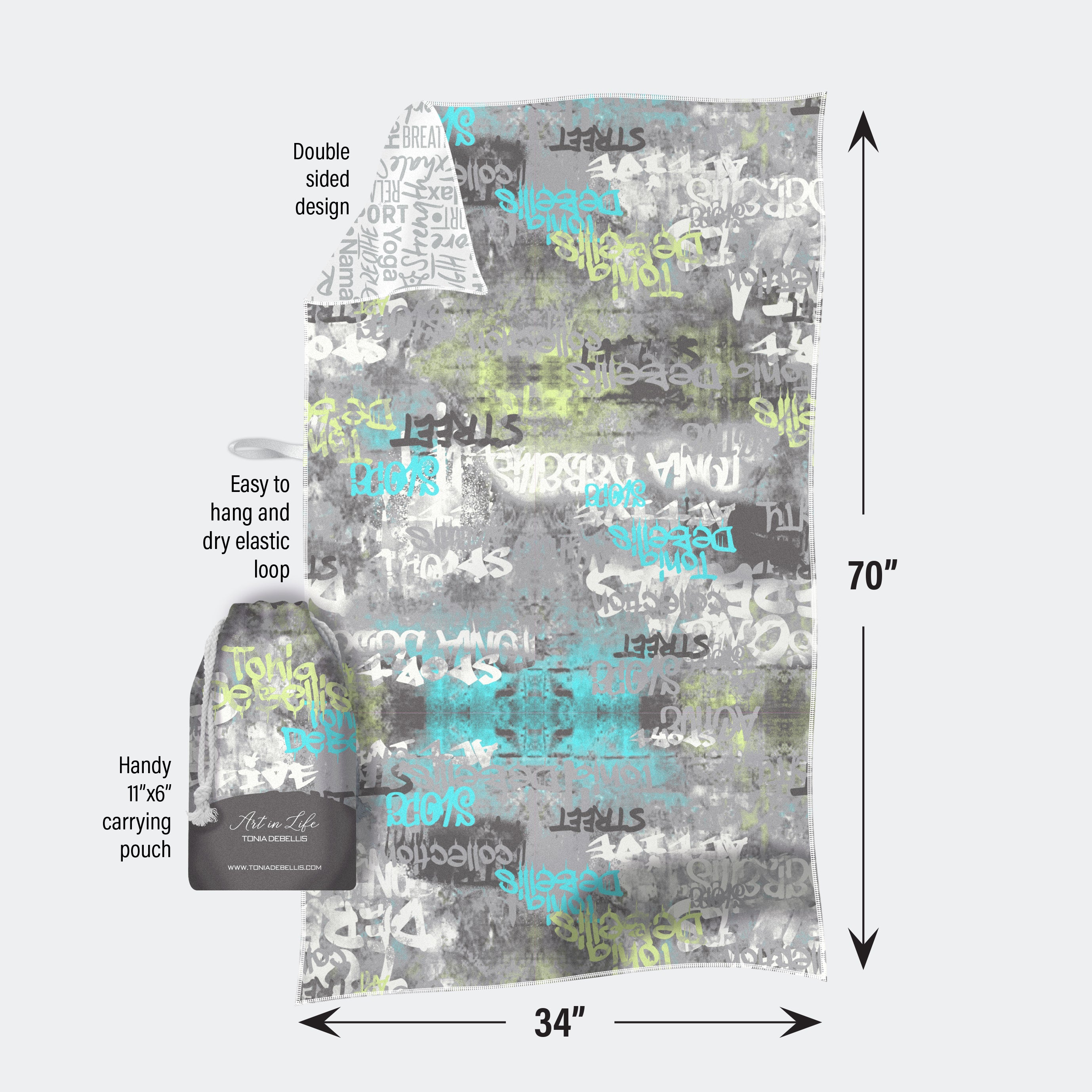 Microfiber Towel - Graffiti - Aqua