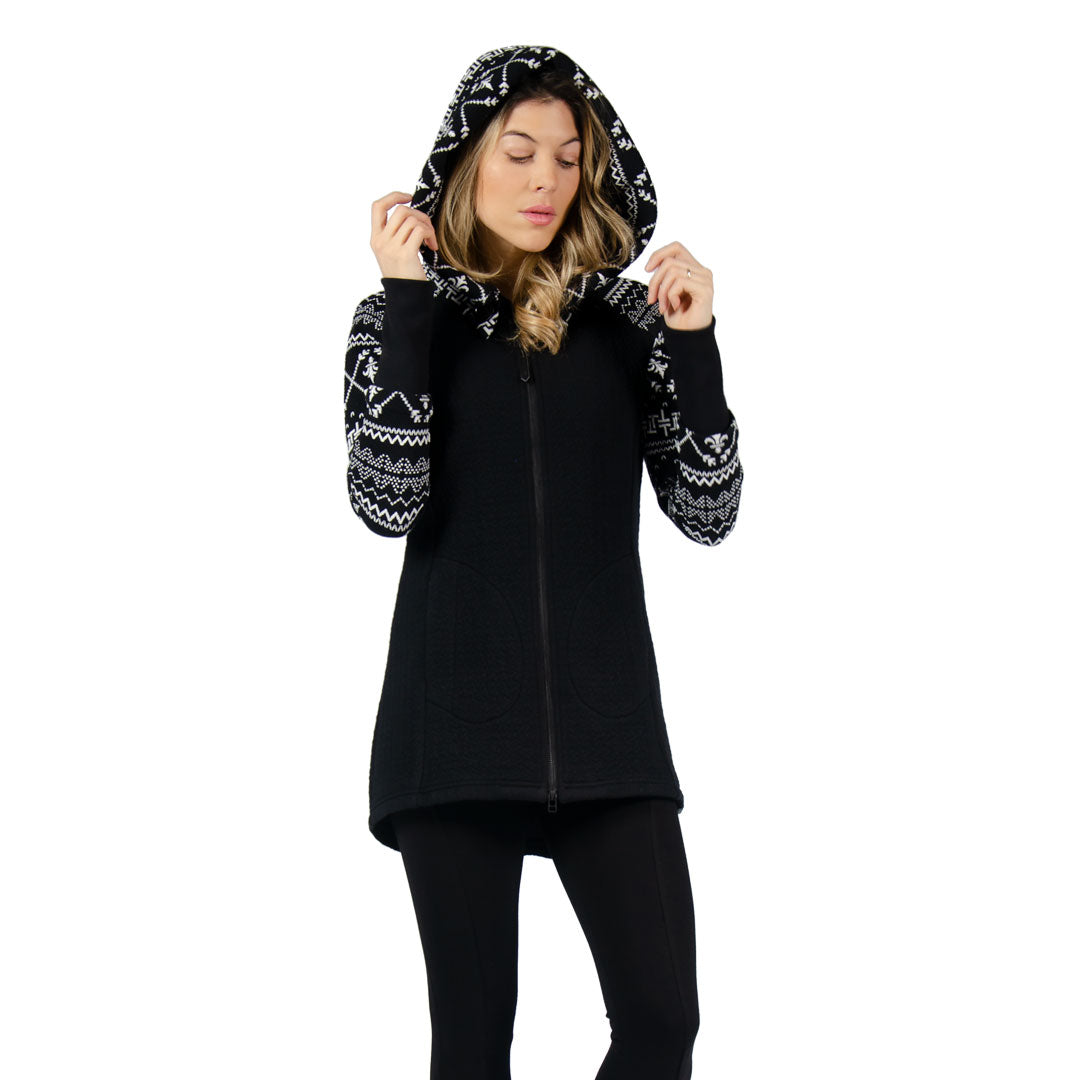Tonia DeBellis | Maggie Coat - Fair Isle - Black/Ivory - front view